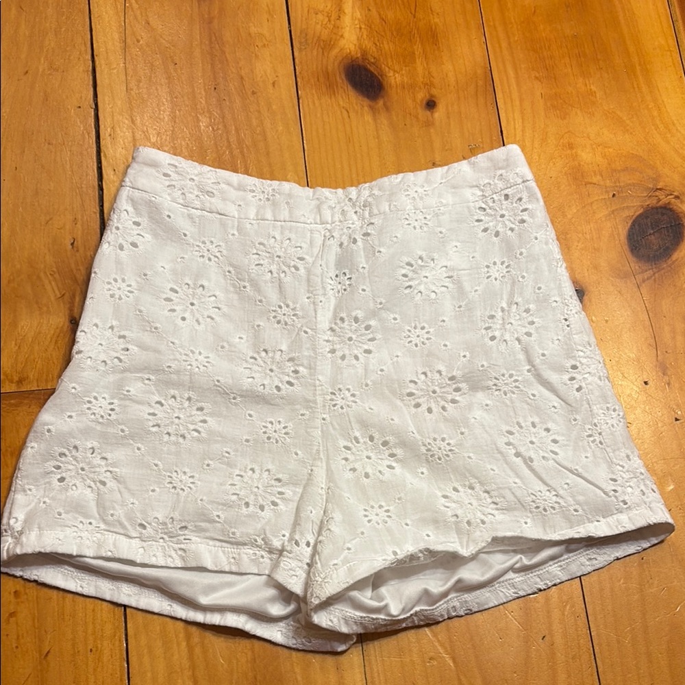 SHEIN White High-Waist Eyelet Cutwork Shorts